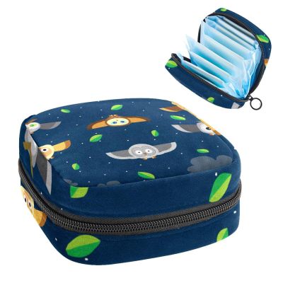 Menstrual Pouch, Portable Storage Bag for Tampons and Sanitary Pads, Flying Owl at Night, Multicolor, 4.7 x 6.6 x 6.6 in/12 x 17 x 17 cm
