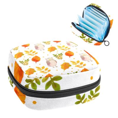 Women's Sanitary Pad Storage Bag, Portable, Watercolor Autumn Animals, Multicolor, 4.7 x 6.6 x 6.6 in / 12 x 17 x 17 cm