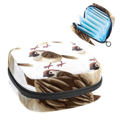 Bird Pouch with Seamless Pattern, Portable Storage Bag for Tampons and Sanitary Pads, Multicolor, 4.7 x 6.6 x 6.6 in / 12 x 17 x 17 cm