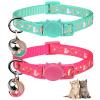 Baeuppit Cat Collars with Bell, Moon and Stars, Adjustable, Glow-in-the-Dark, Pink and Blue-Green, 2-Pack view 1