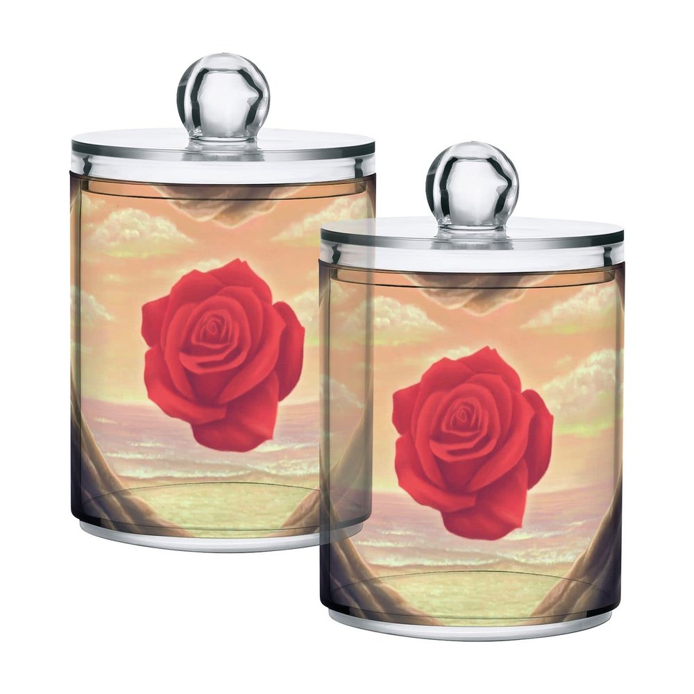 GAIREG Cotton Swab and Pad Holders, Plastic, Rose Design, 2-Piece Set
