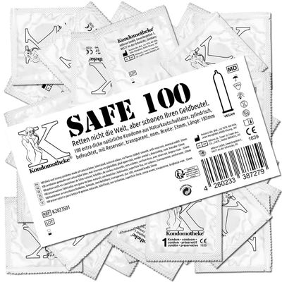 Kondomotheke SAFE Condoms, Thick-Walled, Tear-Resistant and Durable, High Quality, Suitable for Professional Use, Excellent Value, 1 x 100 Count