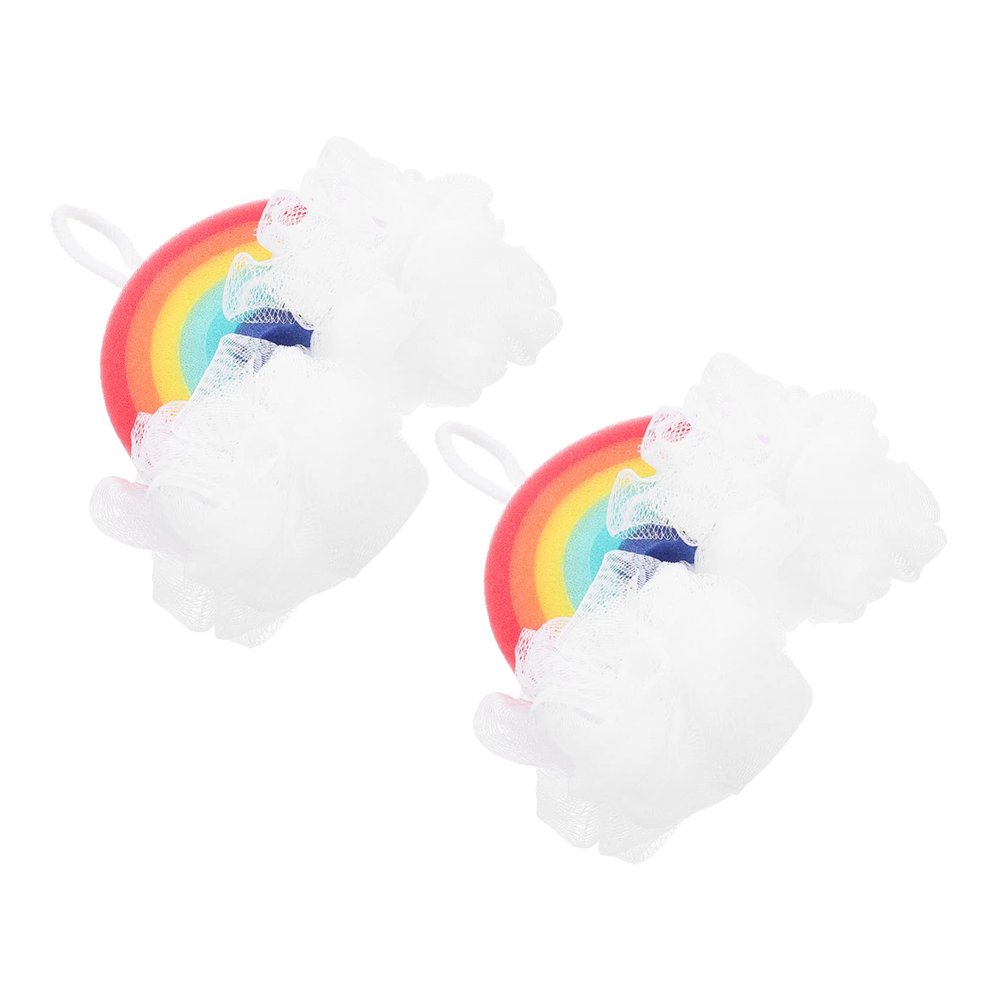 Rainbow Bath Poufs, 2-Piece Set, Sponge and PE, Gentle Exfoliation
