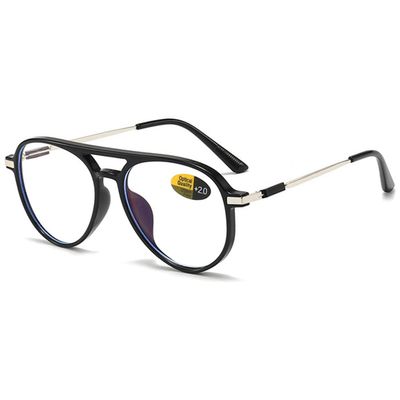KOOSUFA Women's and Men's Blue-Light-Blocking Aviator Reading Glasses, Matte Black, +1.0