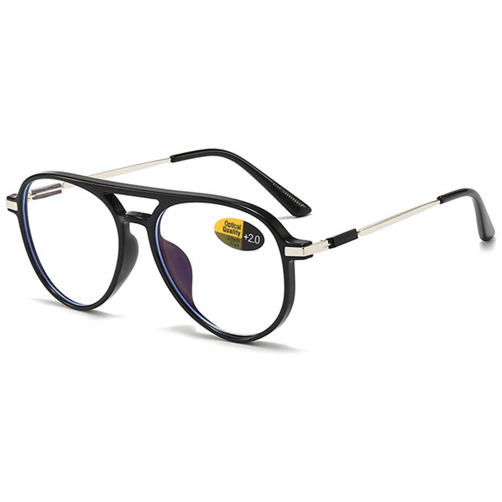 KOOSUFA Women's and Men's Blue-Light-Blocking Aviator Reading Glasses, Matte Black, +1.0