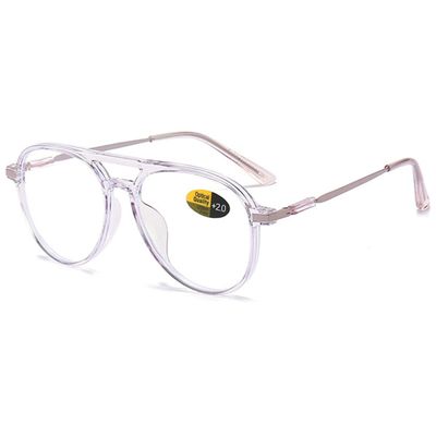 KOOSUFA Women's and Men's Blue-Light-Blocking Aviator Reading Glasses, Lightweight Metal Frame, Clear Purple, 2.5