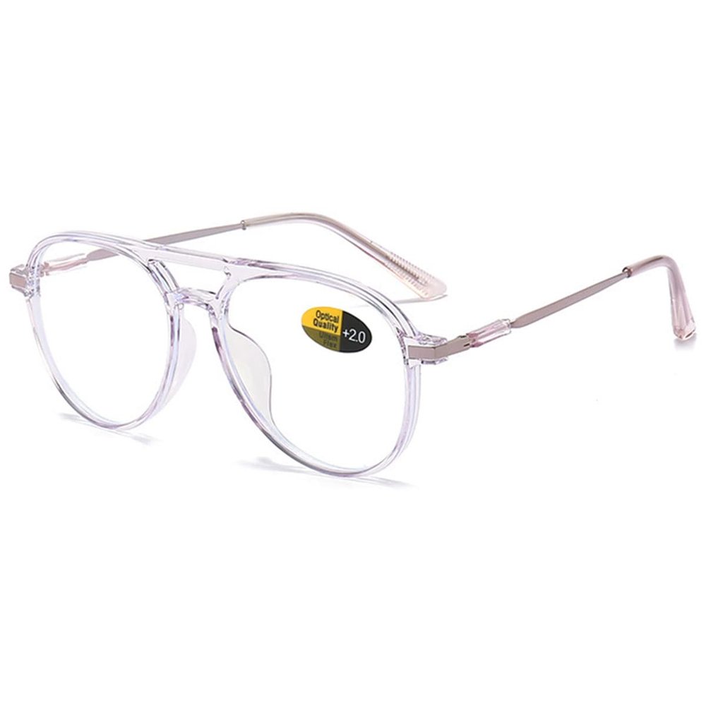 KOOSUFA Women's and Men's Blue-Light-Blocking Aviator Reading Glasses, Lightweight Metal Frame, Clear Purple, 2.5