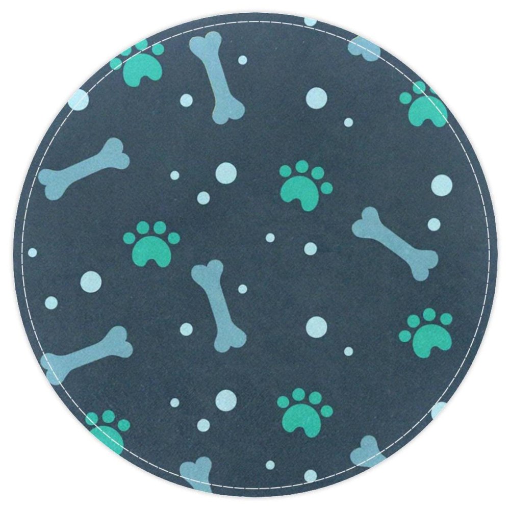 VBFOFBV Blue Cartoon Animal Paw and Bone Rug