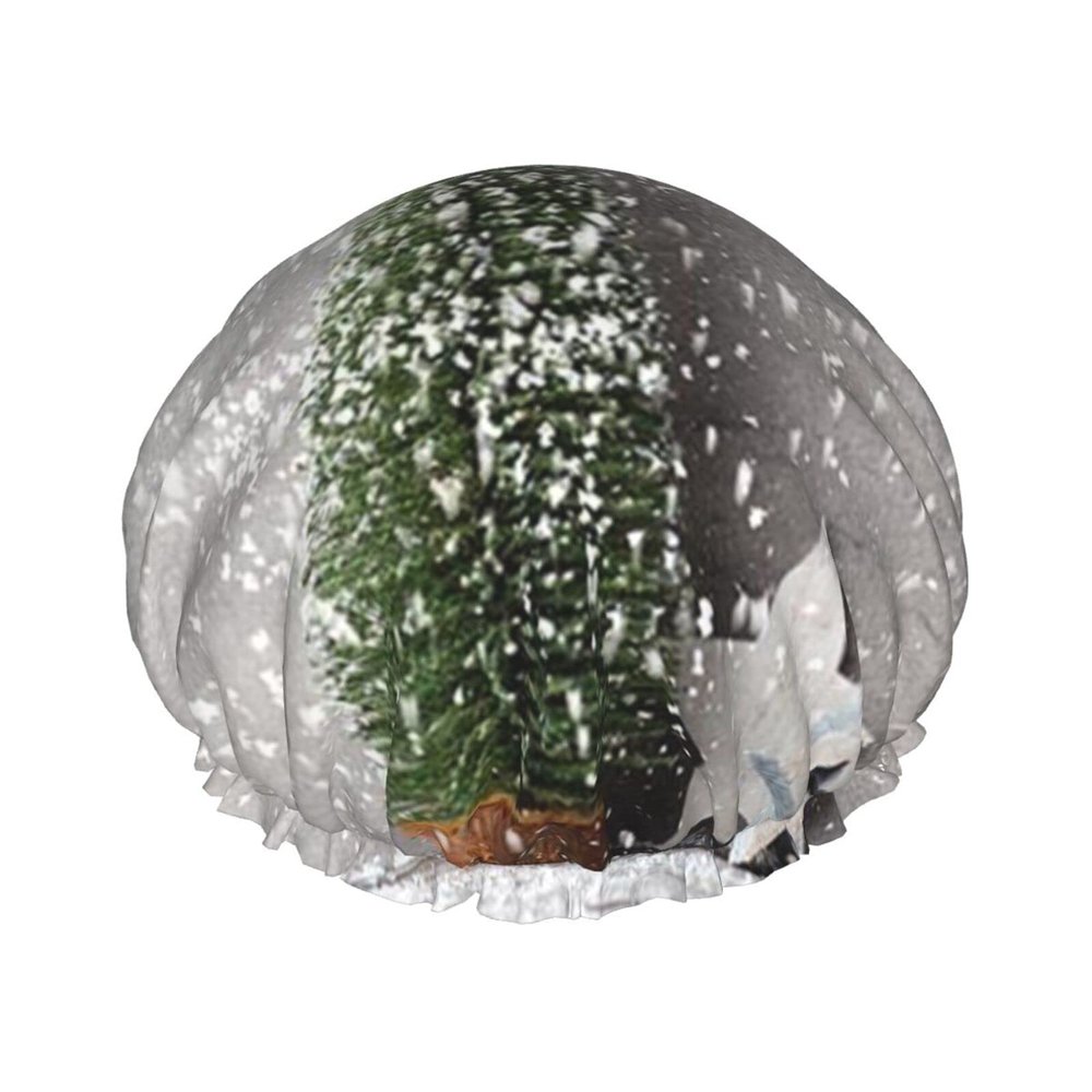 Snow Pine Tree Printed Double-Layer Waterproof Reusable Shower Cap
