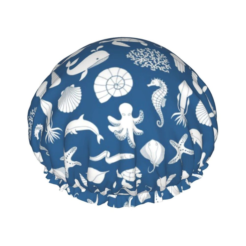 Underwater Marine Life Double-Layer Waterproof Shower Cap