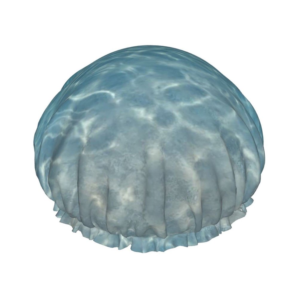Calm Water Printed Double-Layer Waterproof Shower Cap