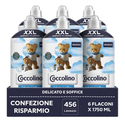 Coccolino Fabric Softener Concentrate, Gentle and Soft, Hypoallergenic, XXL, Up to 456 Washes, 6 x 1,750 ml
