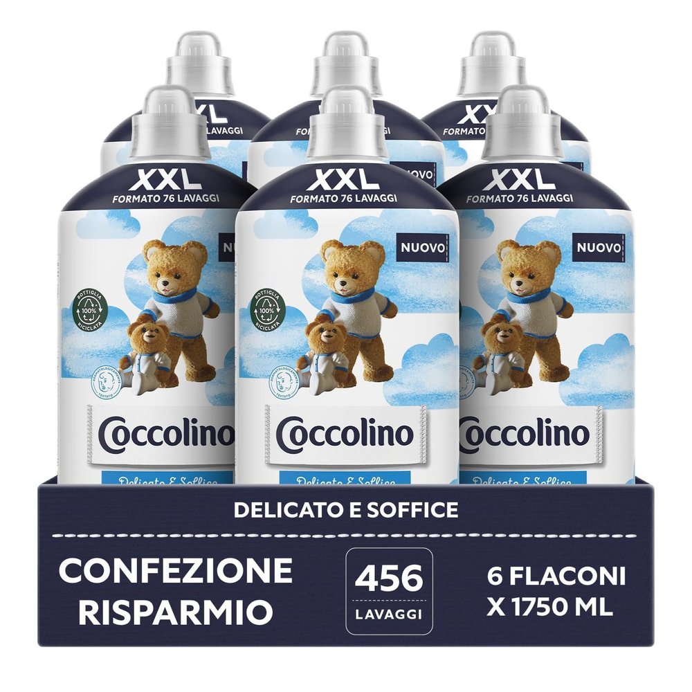 Coccolino Fabric Softener Concentrate, Gentle and Soft, Hypoallergenic, XXL, Up to 456 Washes, 6 x 1,750 ml
