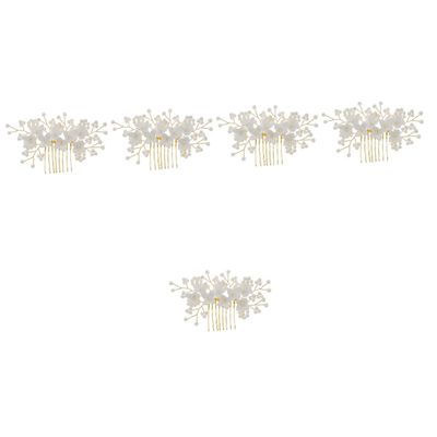 FRCOLOR 5-Piece Pearl and Flower Bridal Hair Comb Set
