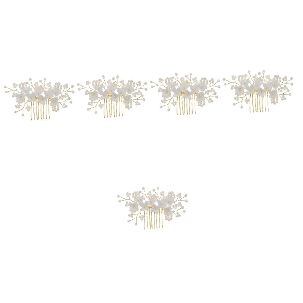 FRCOLOR 5-Piece Pearl and Flower Bridal Hair Comb Set