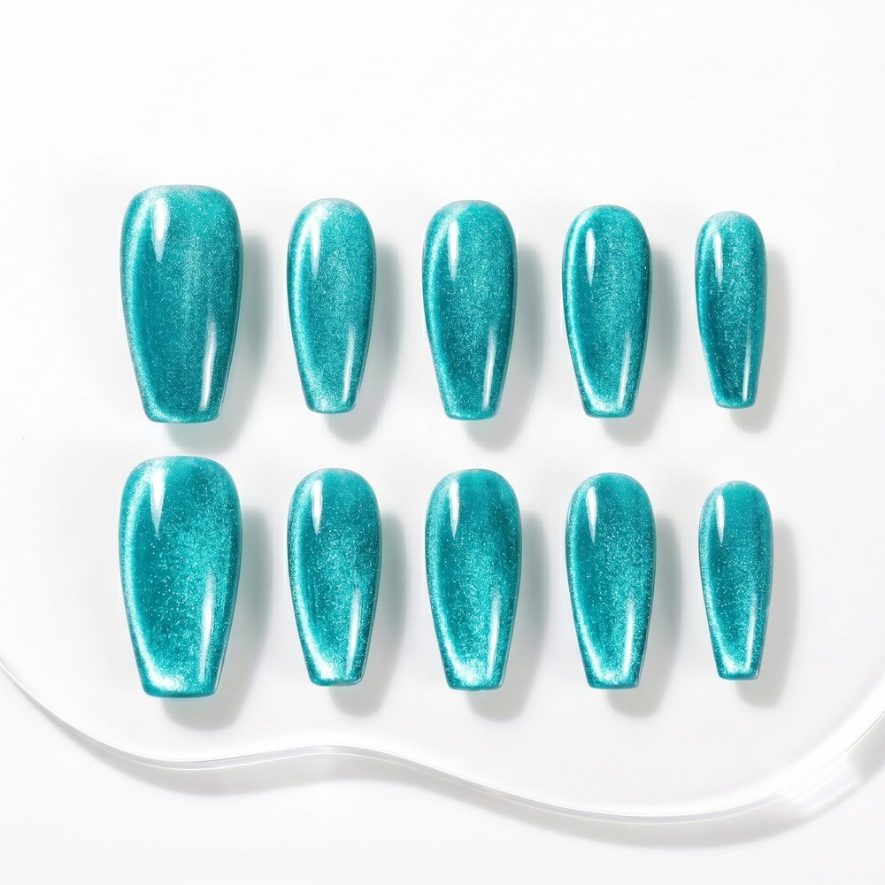 Sun&Beam Nails Handmade Press-On Medium Ballerina Turquoise (#084 L)