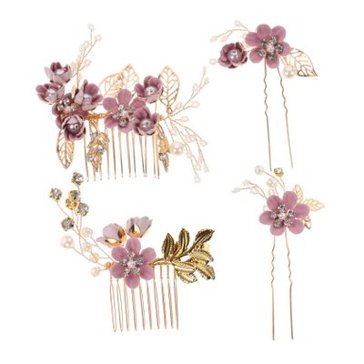 4-Piece Handmade Alloy Bridal Hair Comb Set for Weddings