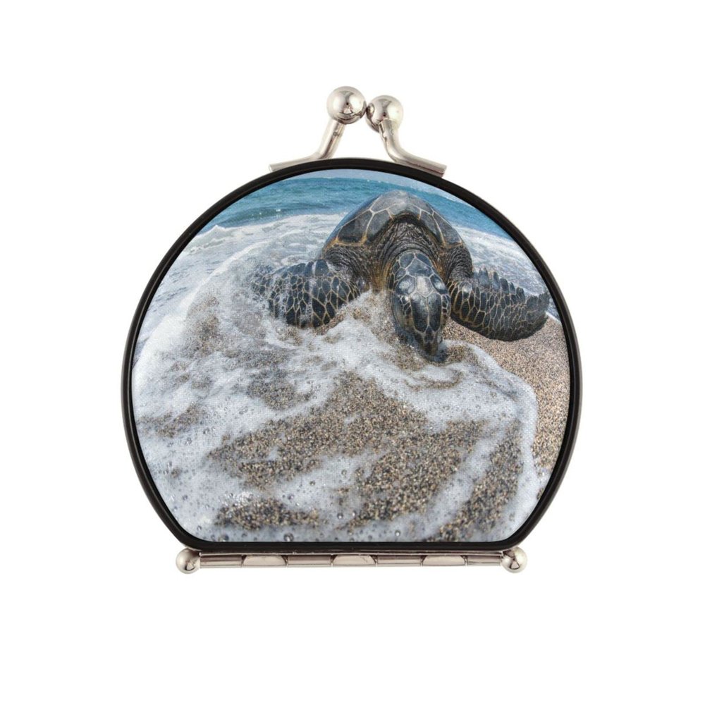 Vnurnrn Sea Turtle Beach Animal Makeup Mirror, Small Folding Compact Mirror for Handbags, Portable Travel Pocket Mirror