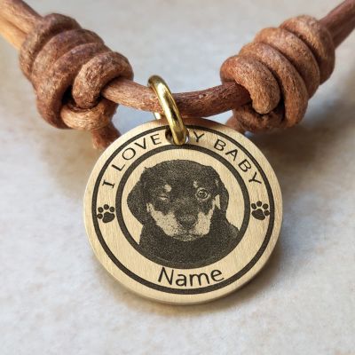 Personalized Engraved Brass Dog Tag with Photo and Contact Information