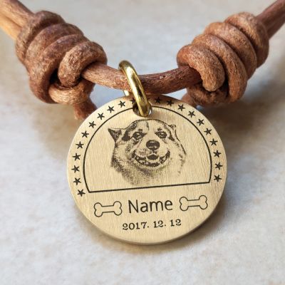 Personalized Engraved Brass Dog Tag with Photo and Contact Information