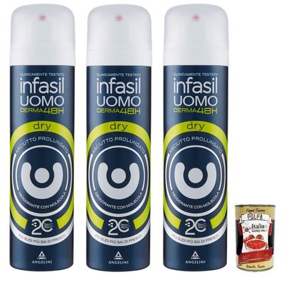 Italian Gourmet Men's Derma48H Dry Deo Spray, 3 x 150 ml