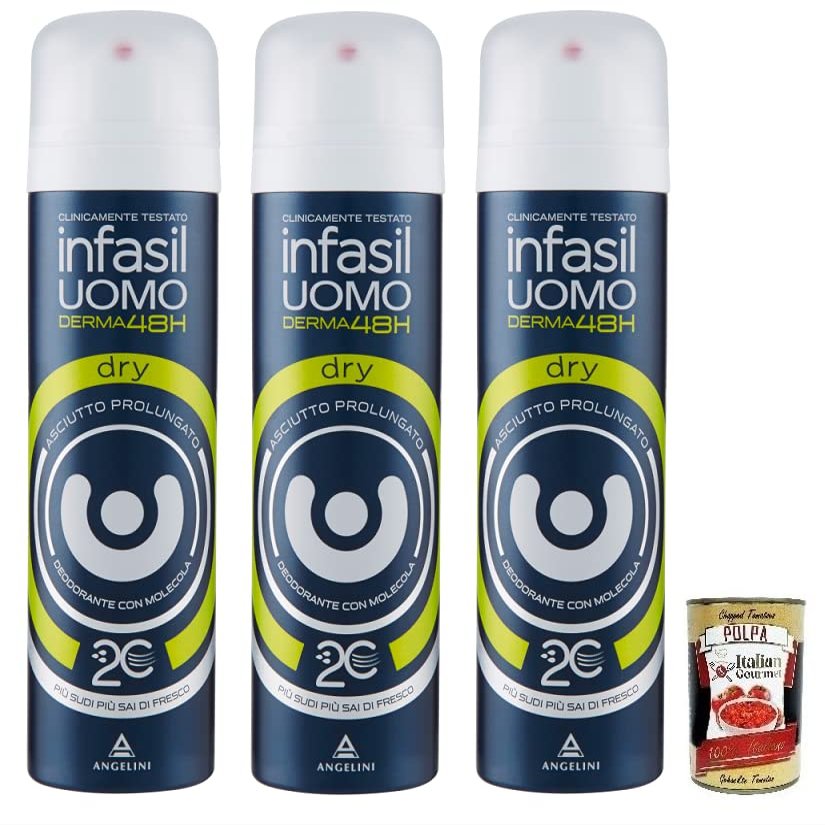 Italian Gourmet Men's Derma48H Dry Deo Spray, 3 x 150 ml