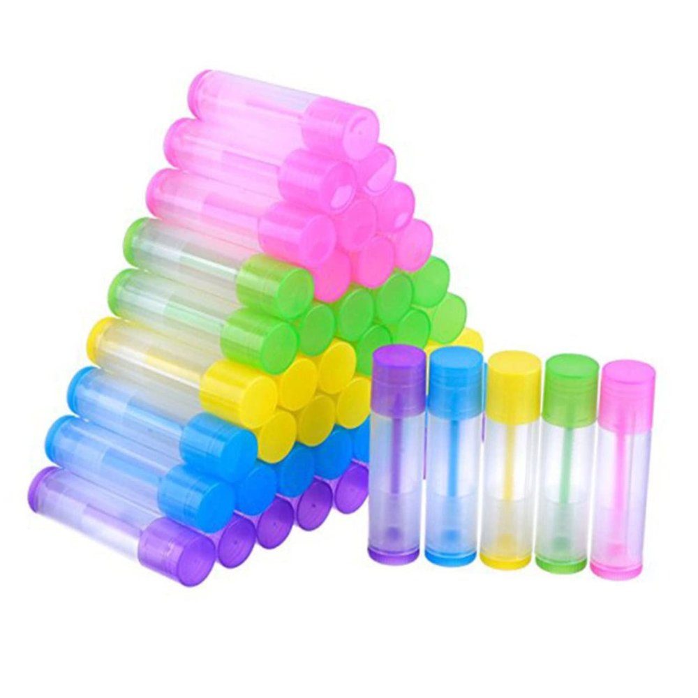 100 Empty Transparent PP Lip Balm Tubes with Caps
