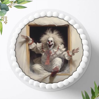 Birthday Cake Edible Clown Image for Halloween, Fondant Cake Topper, 20 cm, 1411z