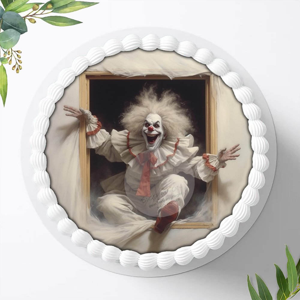 Birthday Cake Edible Clown Image for Halloween, Fondant Cake Topper, 20 cm, 1411z