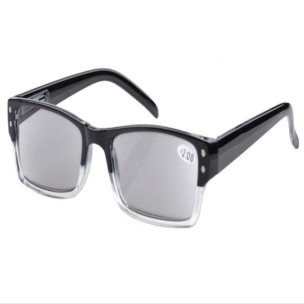 Eyekepper Classic Rectangular Sunglass Reading Glasses with Spring Hinges for Women and Men, Gray Lenses, +3.00