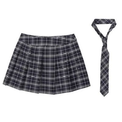 MSemis Women's Schoolgirl Role-Play Costume Plaid Pleated Mini Skirt High-Waisted Short Skirt with Tie, Carnival Adult Costume, Navy Blue, 3XL