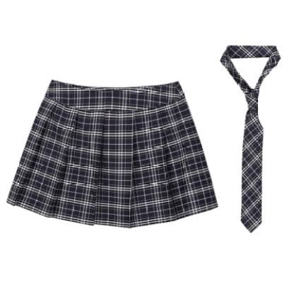 MSemis Women's Schoolgirl Role-Play Costume Plaid Pleated Mini Skirt High-Waisted Short Skirt with Tie, Carnival Adult Costume, Navy Blue, 3XL