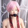 Red Tie with Classic Pattern and Black Solid Silicone Ball Gag view 4