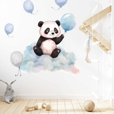 WANDKIND Panda on a Cloud V420 Wall Decal for Kids' Room, Hand-Drawn, Panda Nursery Sticker (75 x 75 cm)