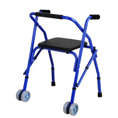 Height-Adjustable Walking Aid for Seniors, Lightweight Foldable Frame with 2 Wheels, Blue