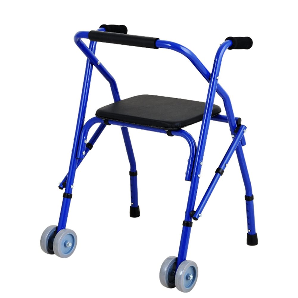 Height-Adjustable Walking Aid for Seniors, Lightweight Foldable Frame with 2 Wheels, Blue