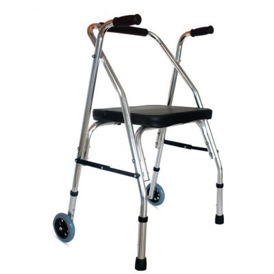 BASII Two-Wheel Walker with Seat, Folding Indoor Rollator, Silver