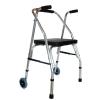 BASII Two-Wheel Walker with Seat, Folding Indoor Rollator, Silver view 1