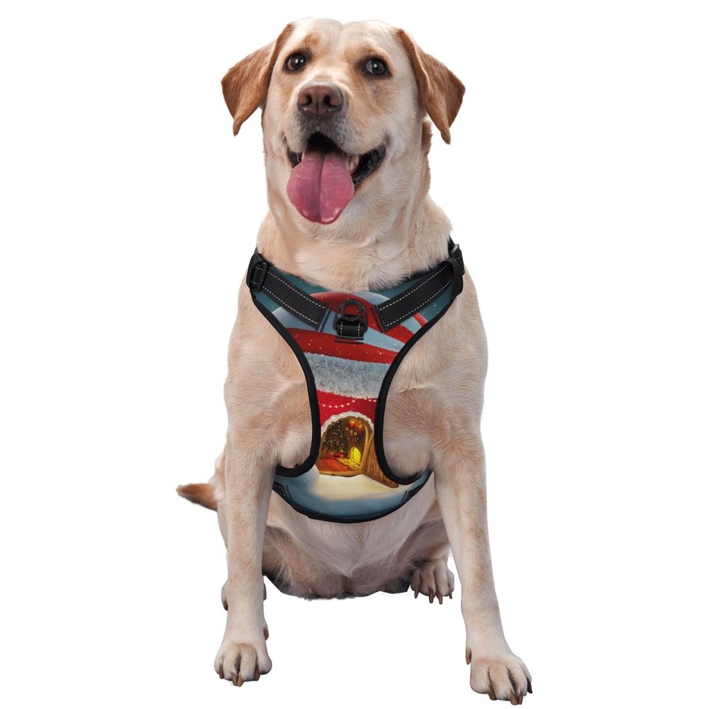Merry Christmas Printed No-Pull Reflective Dog Harness