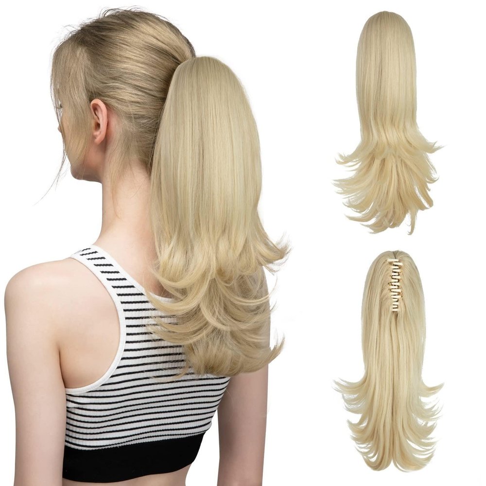 HIHELO Synthetic Clip-In Ponytail Hair Extension, Wavy Bun, 14 in, Color 613