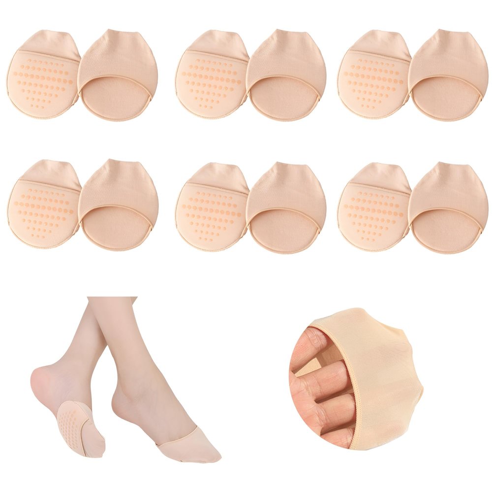 Women's Forefoot Socks with Toe Protection and Cushioning, Beige, 6 Pairs, One Size