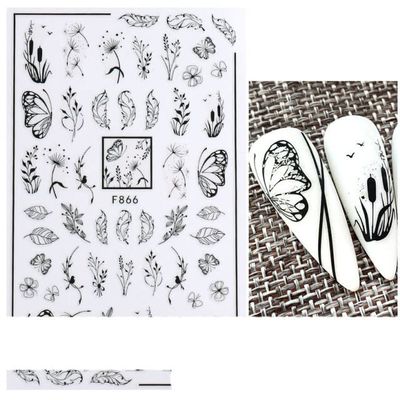 Graffiti Stripe Nail Stickers, Rose Gold Abstract Lines, 3D Nail Art Decorations, SJ007-F866