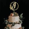 Rimego Monogram Cake Topper, Floral Pattern, Letter J, Gold view 3