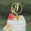 Rimego Monogram Cake Topper, Floral Pattern, Letter J, Gold view 4