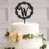 Rimego Monogram Wedding Cake Topper, Custom Letter, Wreath Initial W, Black view 1