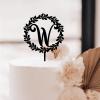 Rimego Monogram Wedding Cake Topper, Custom Letter, Wreath Initial W, Black view 3