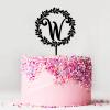 Rimego Monogram Wedding Cake Topper, Custom Letter, Wreath Initial W, Black view 4