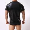 Men's Black Leather-Look Latex T-Shirt, Slim Fit view 4