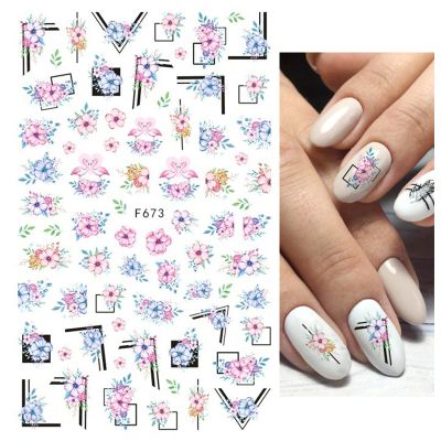 Nail Art Black Geometric Lines, Leaves and Flowers Self-Adhesive Nail Stickers, F673