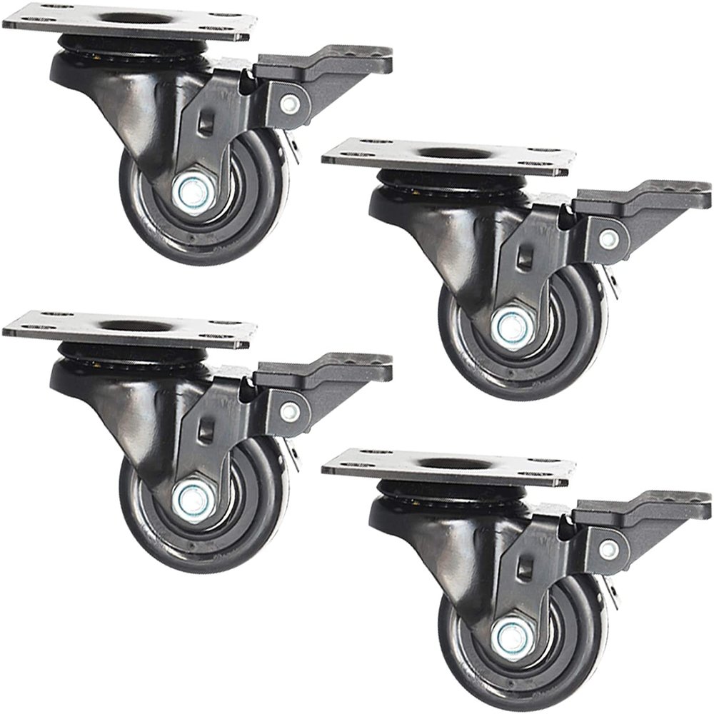 Swivel Casters, Heavy-Duty 1.5/2-Inch Nylon Casters, 360° Swivel Casters with Brake, Top-Plate Mount, Suitable for Stroller Wheels, Quiet I (Color: Brake, Size